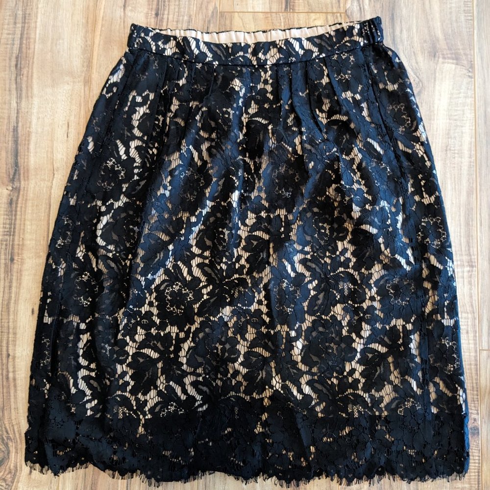 J Crew NEW WITH TAGS Black Lace Overlay Nude Pencil Skirt Size 8
